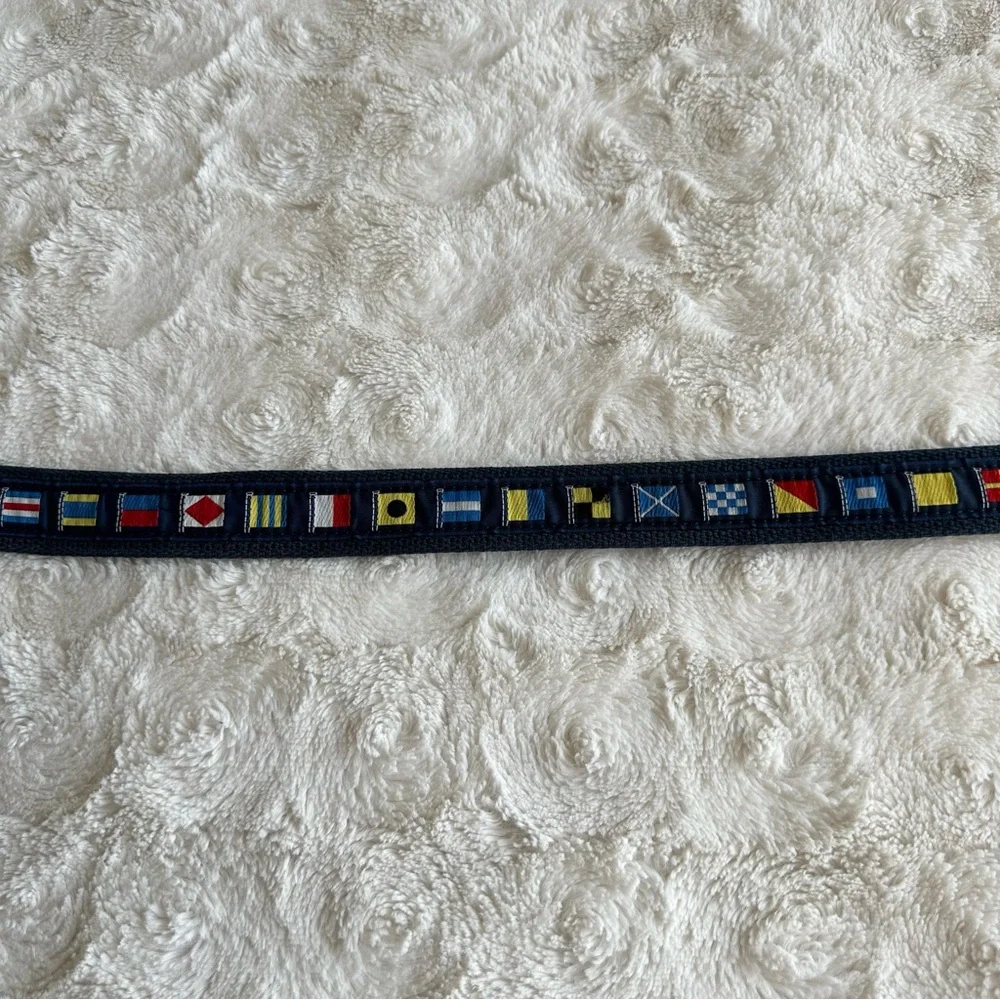 Preston Belt Mens 42 Blue Sailing Flags Nautical Boating Sailor Brass Buckle Adj